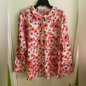 DG2 by Diane Gilman Floral Button-Up Blouse in Orange, Pink & Black